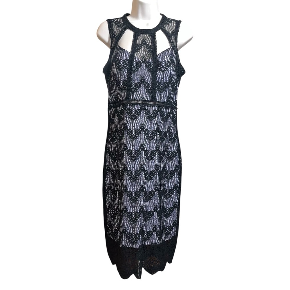 Guess Black Lace Bodycon Midi Dress Size 8